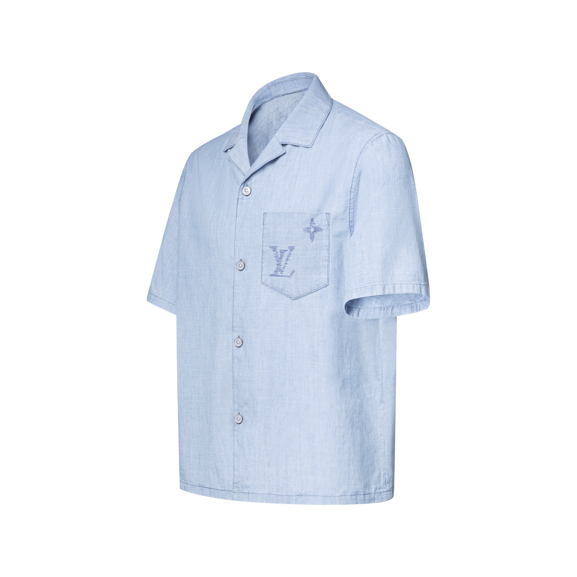 Embroidered Signature Chambray Short-Sleeved Shirt - Ready-to-Wear